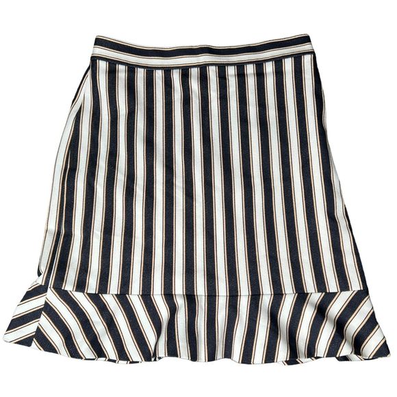 Ann Taylor Dresses & Skirts - Ann Taylor Skirt Striped Black White Tan Knee Length Ruffle Career Size 4 Zipper